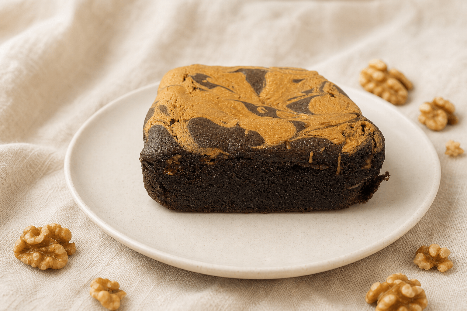 The Akhrot Brownie with a peanut-butter swirl on top