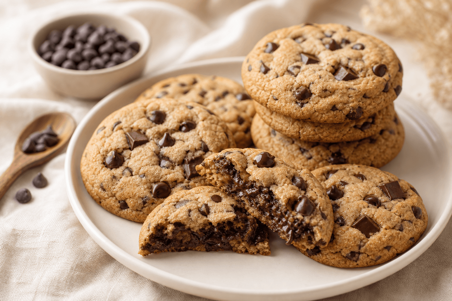 Subway-style choco chip cookies, soft centre and dark chocolate