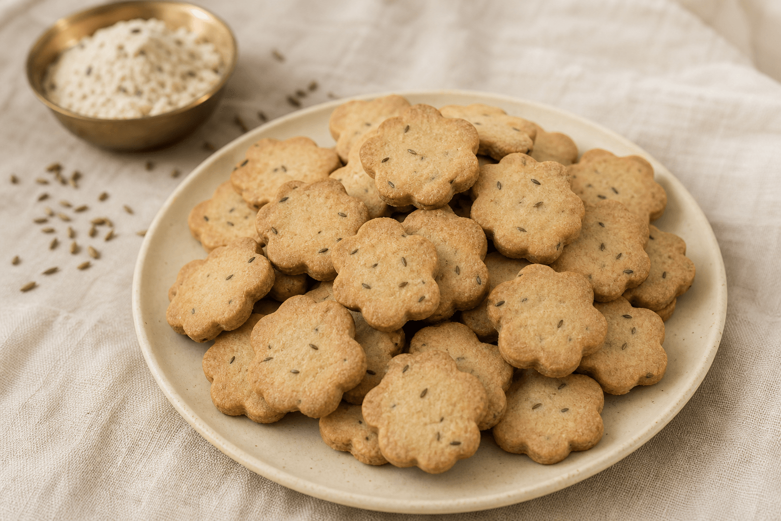 The Multi-Grain Crunch — five-flour flower biscuits with jeera