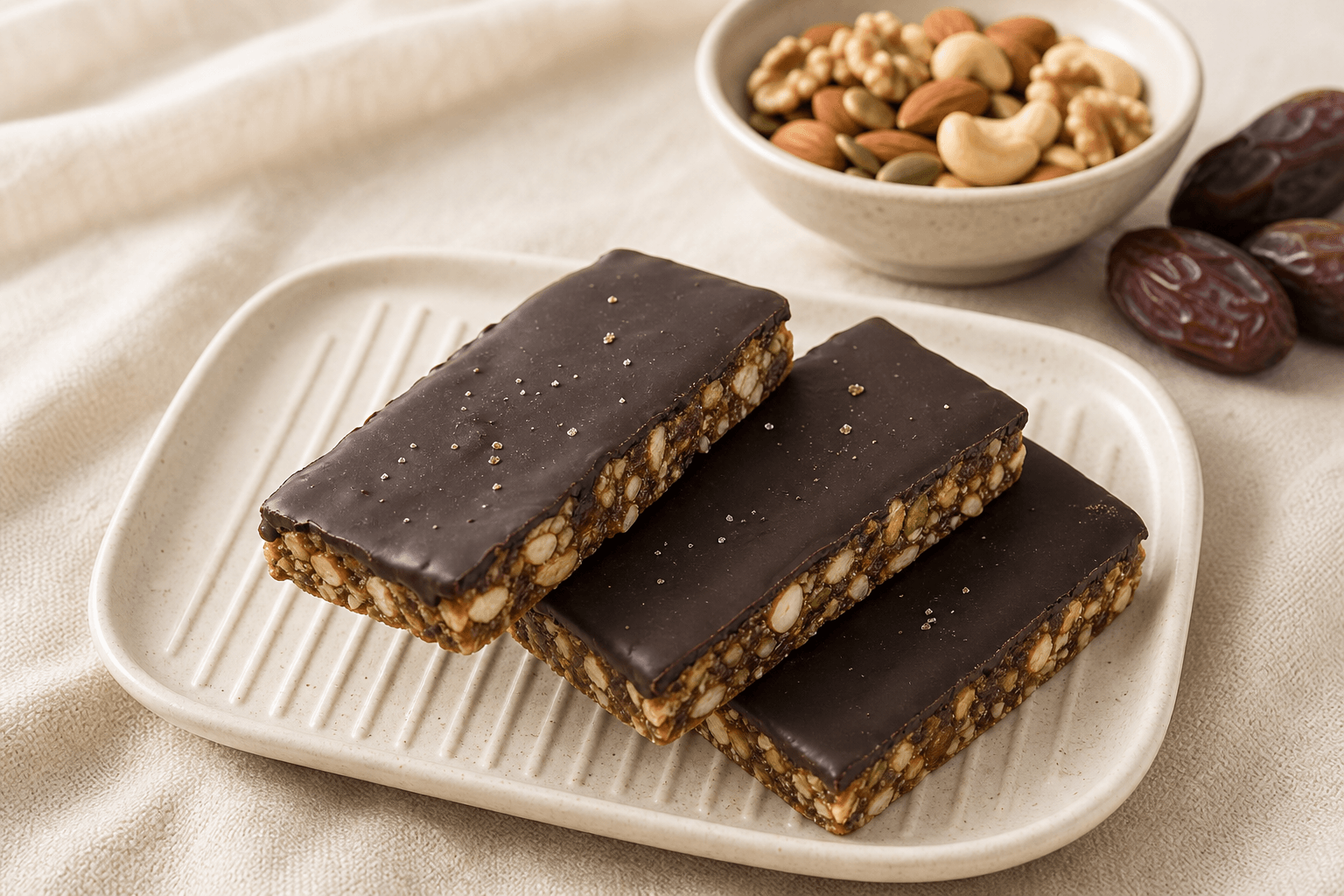 The Strength Bar — nuts, seeds, dates, dark-chocolate dipped